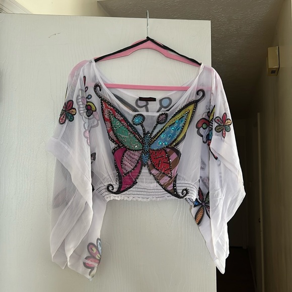 Crimson Ivy Tops - Sparkly crop top with butterflies